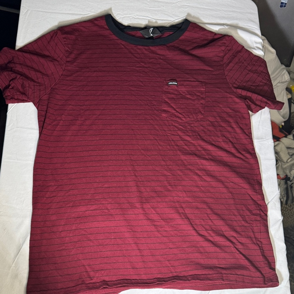 Volcom Men's Red Striped pocket Shirt